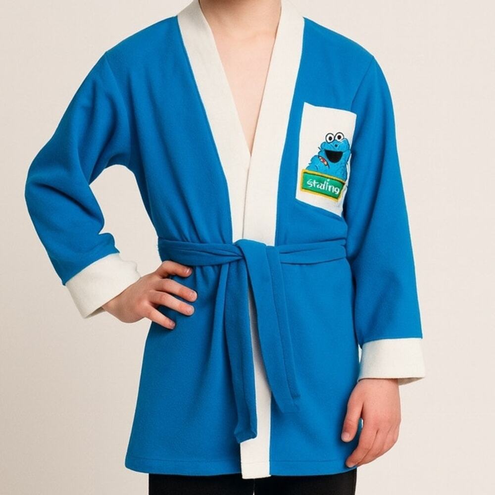Vintage 80s Sesame Street Kids Youth Pajama Robe Cookie Monster 6/7